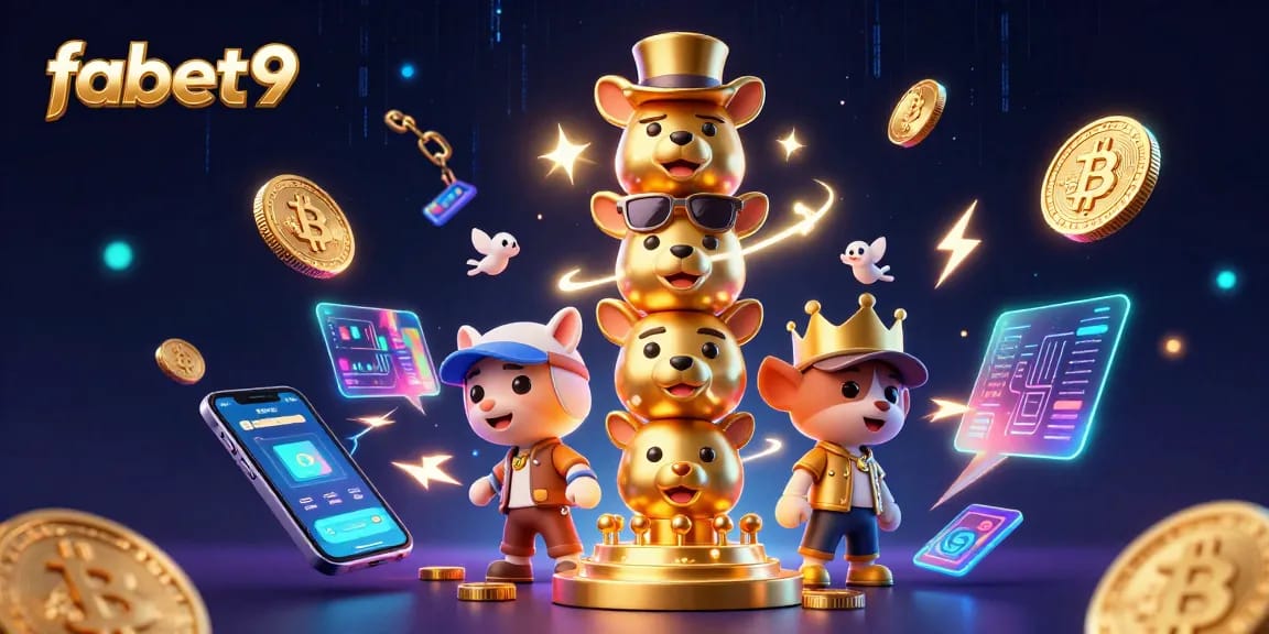 Engage with fabet9's vibrant 3D casino illustration showcasing dynamic blockchain elements.