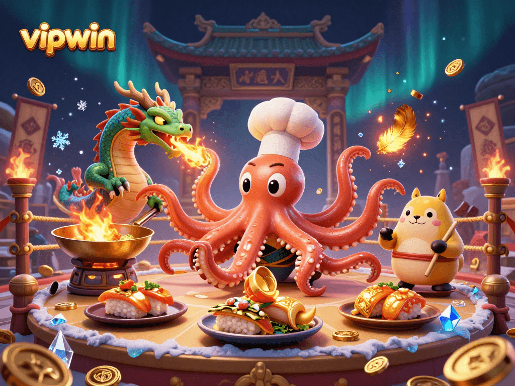 Engage in the thrilling world of vipwin with a flashy illustration of a casino scene featuring exciting characters.