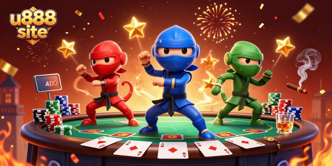 Experience thrilling gameplay with the u888 site featuring ninja chameleons and poker elements in vibrant action.