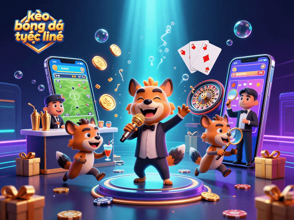 Engage with kèo bóng đá trực tuyến in a lively 3D sports betting casino scene featuring cartoon hyenas.