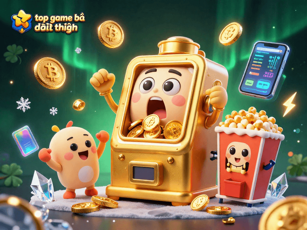 Experience the excitement of top game bài đổi thưởng with vibrant slot machines and crypto elements.