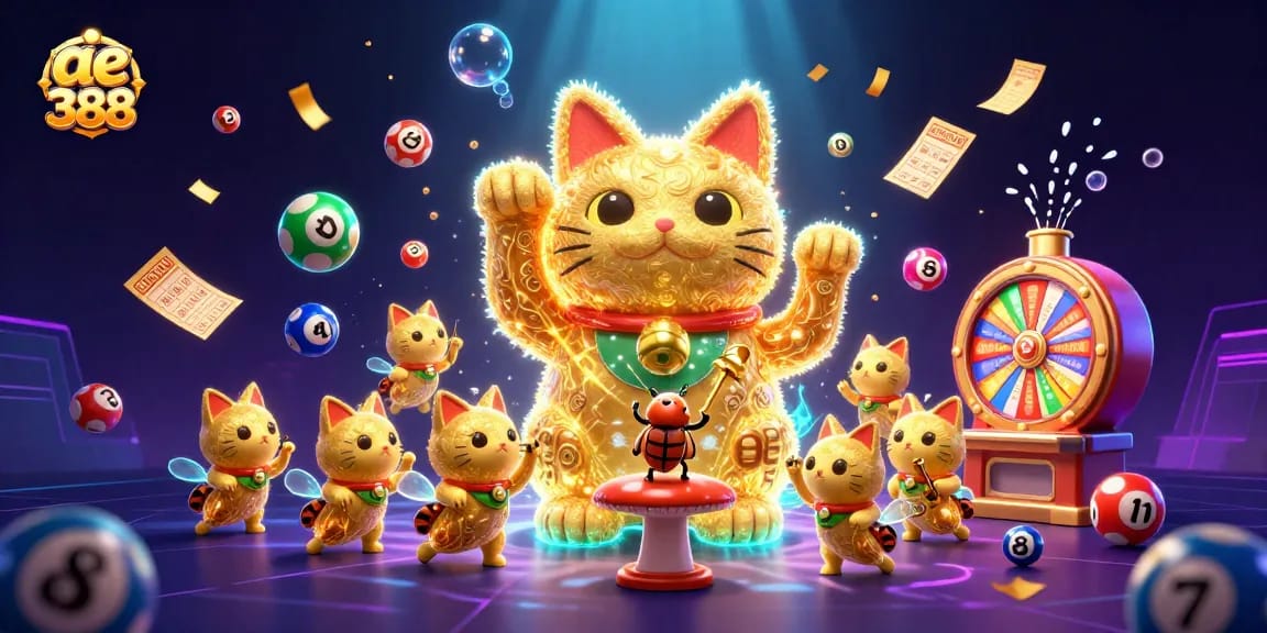 Engage in exciting gameplay at ae 388 with vibrant symbols and dynamic lottery elements illuminating the scene.
