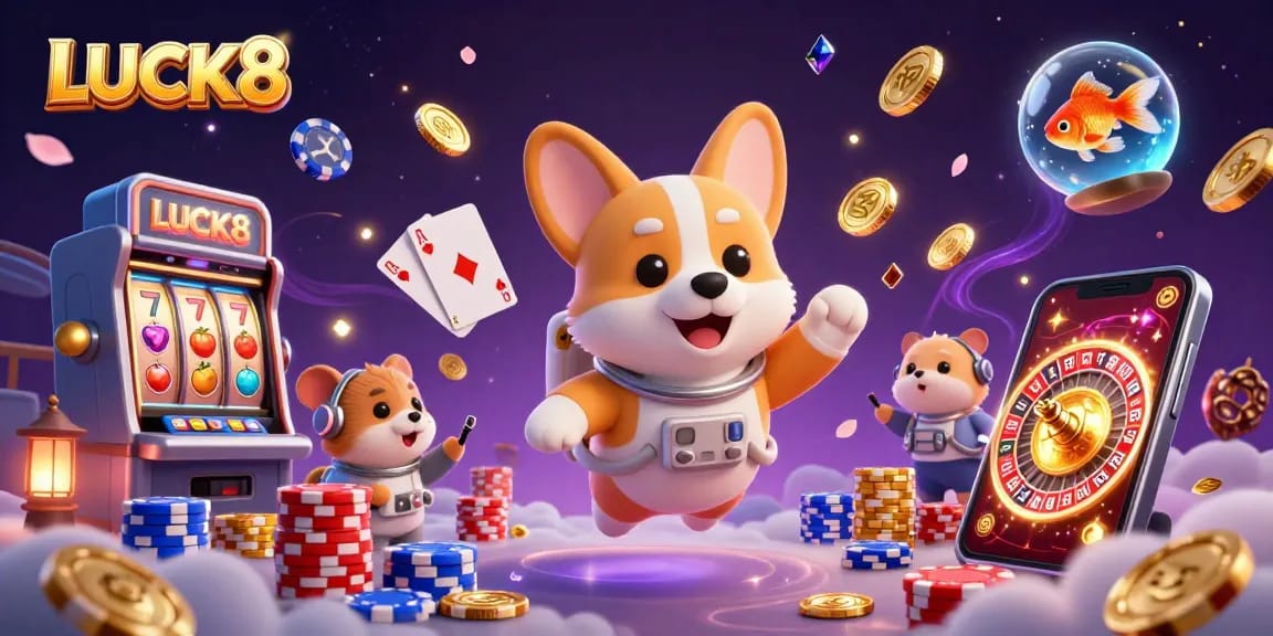 Experience thrilling gameplay at LUCK8 with a vibrant space casino scene featuring lucky 7s and dazzling elements.