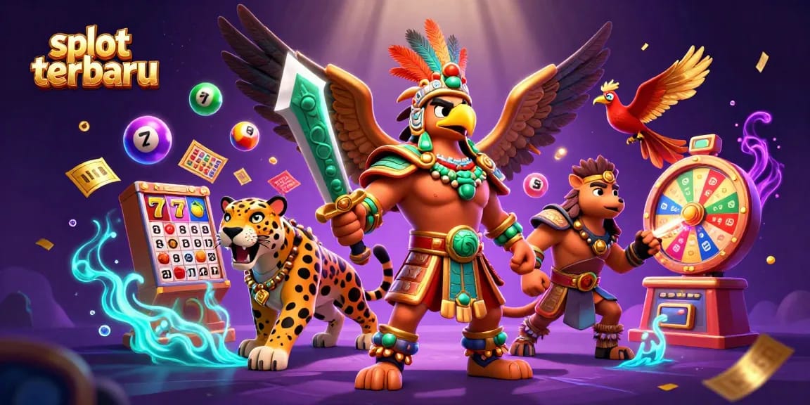 Experience slot terbaru with an exciting 3D illustration featuring Aztec warriors and winning symbols.