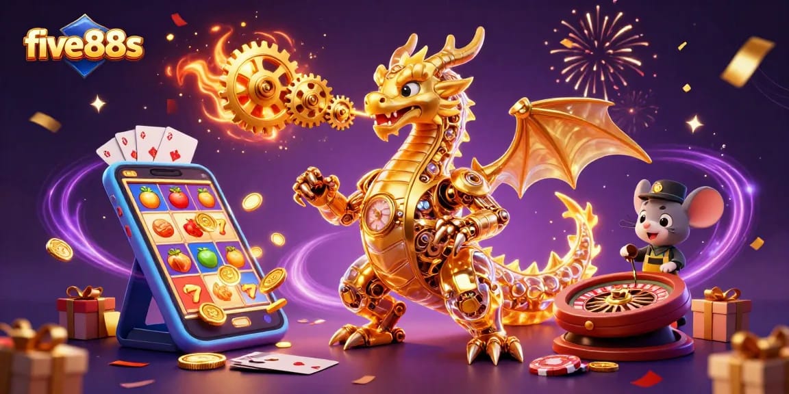 Wagering on five88s with a golden dragon and animated slot game elements.