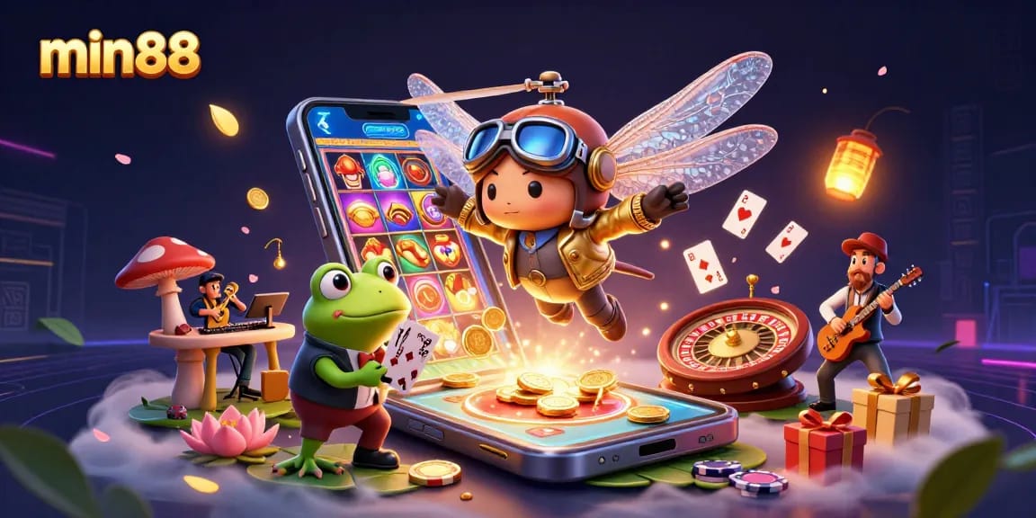 Experience exciting gaming at min88 with vibrant casino characters and rich 3D casino illustration.
