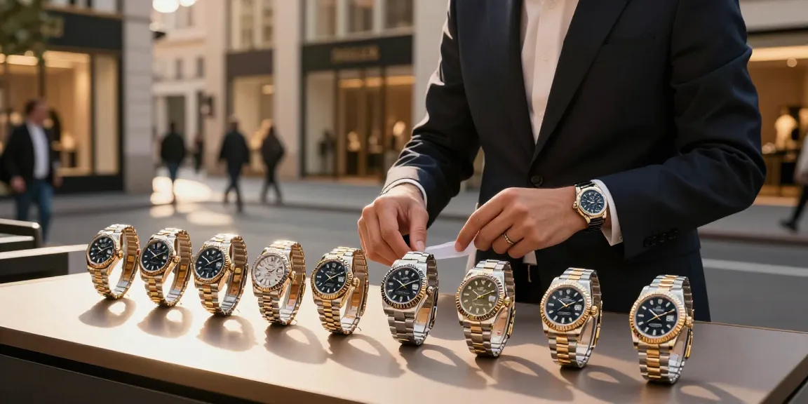 Showcasing rolex super clone watches in a stylish urban environment.