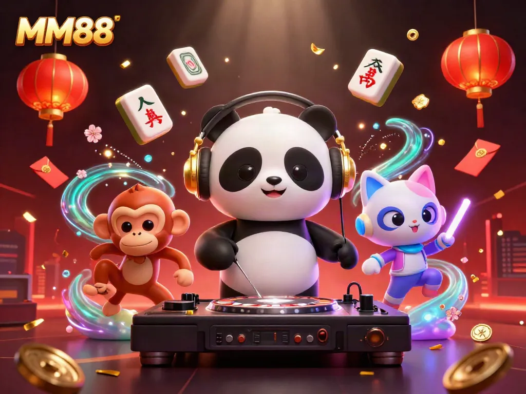 Engage in the vibrant world of MM88 with interactive casino characters and festive game elements.