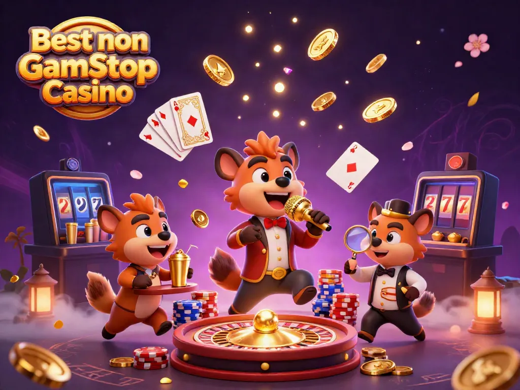 Join the fun at Best non Gamstop Casino featuring comedic hyenas and an exciting casino scene.