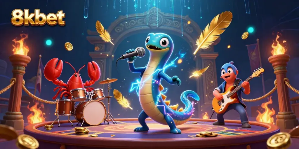 Experience thrilling gaming action with 8xbet's vibrant underwater casino scene featuring unique characters.