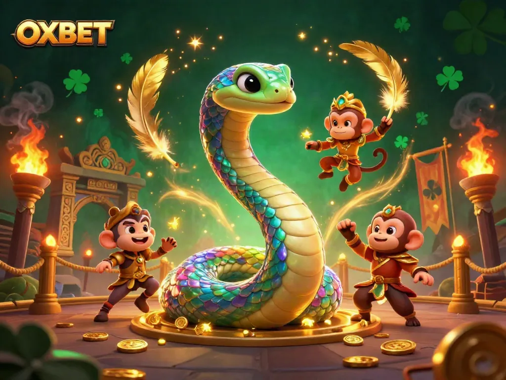Experience exciting gaming at OXBET with vibrant characters, golden elements, and dynamic action.