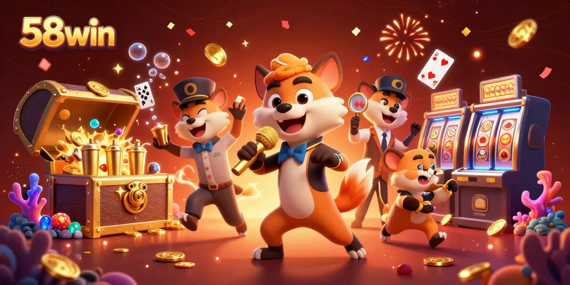 Engage with 58win in a vibrant casino club scene featuring hyenas as entertainers.