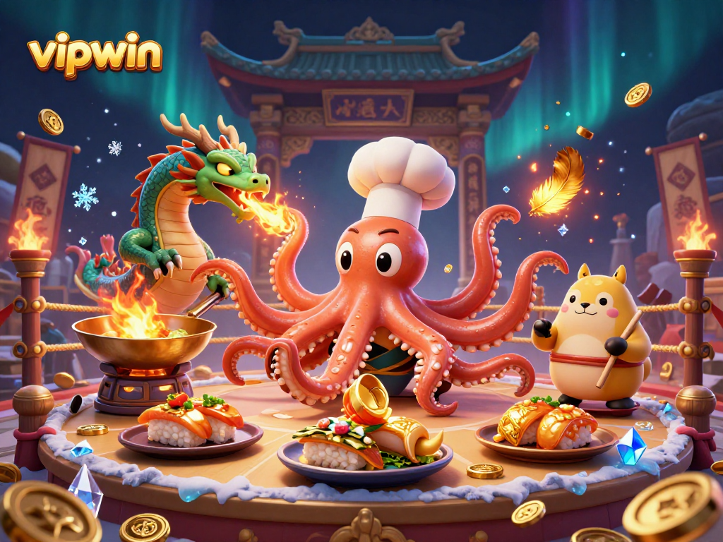 Engage in the thrilling world of vipwin with a flashy illustration of a casino scene featuring exciting characters.