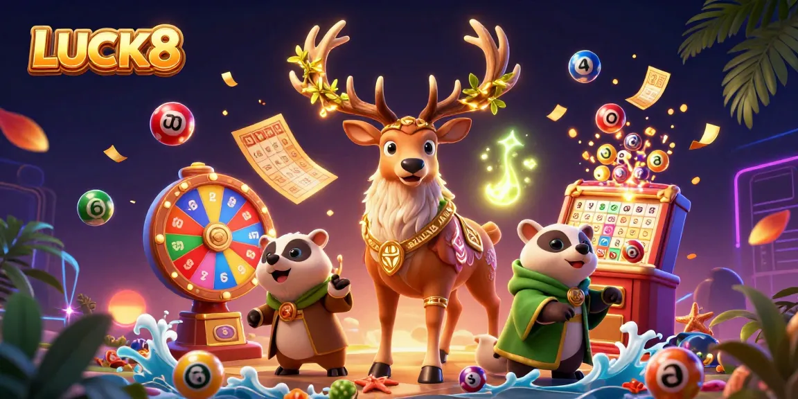 Engage with LUCK8 lottery excitement through vibrant 3D casino elements and magical characters.