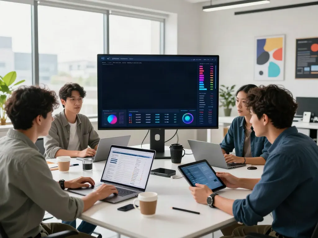 Professionals collaborating in an engaging e-commerce workspace at https://go889.de.com/ with vibrant sales analytics.