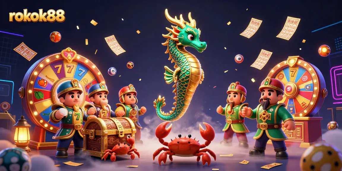 Transform your gameplay with rokok88's dazzling sea dragon imagery, highlighting slot machines and vibrant prizes.