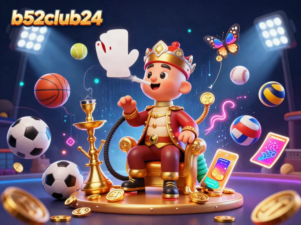 Experience vibrant gambling action with b52club24's colorful casino illustration showcasing dynamic sports elements.
