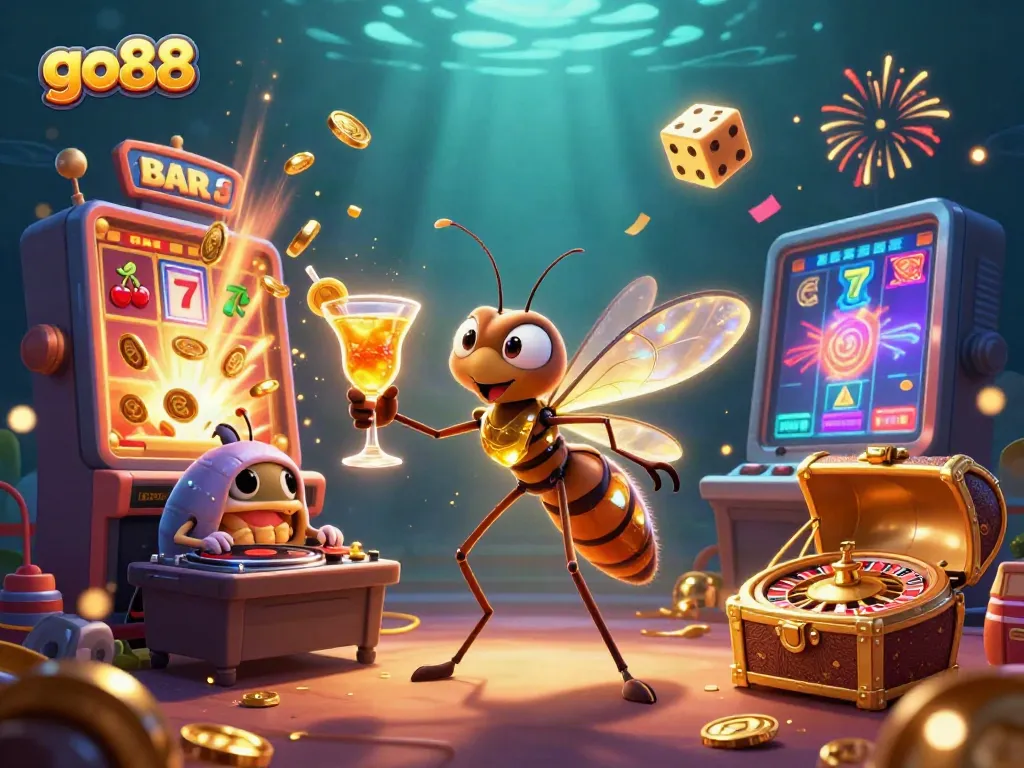 Experience the excitement of go88 with a dynamic casino scene featuring unique characters and casino elements.
