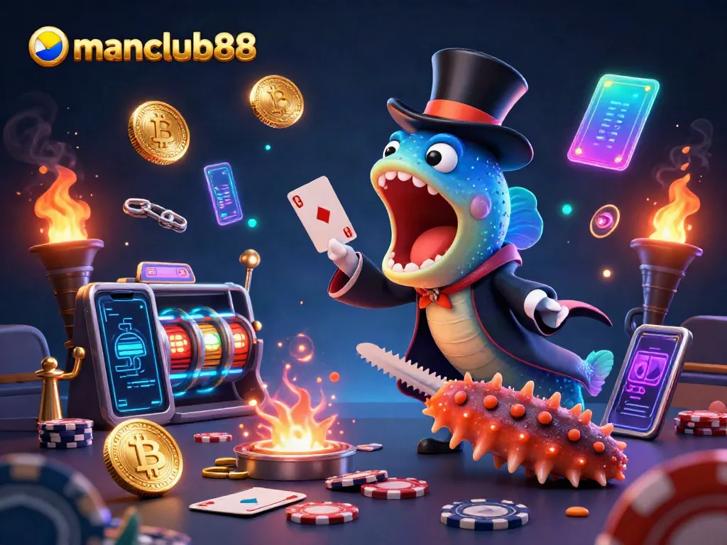 Experience magical card tricks at manclub88 with captivating sea creatures performing in an immersive casino.