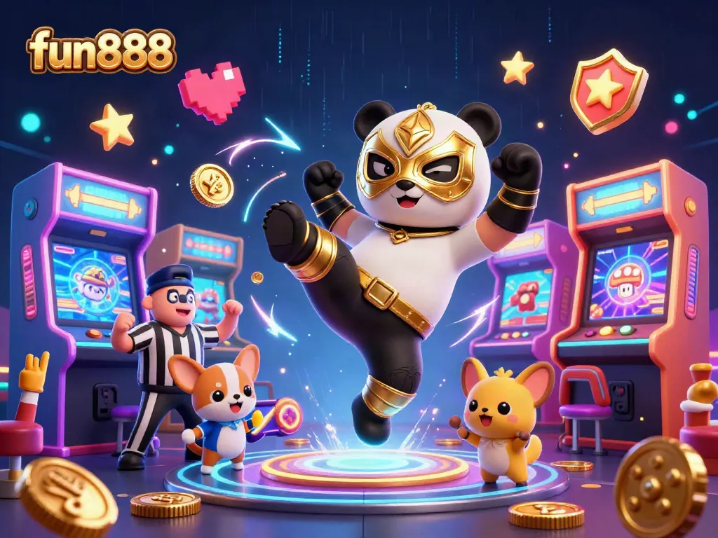 Join the fun888 game where a panda wrestler kicks while animal fans cheer with excitement!