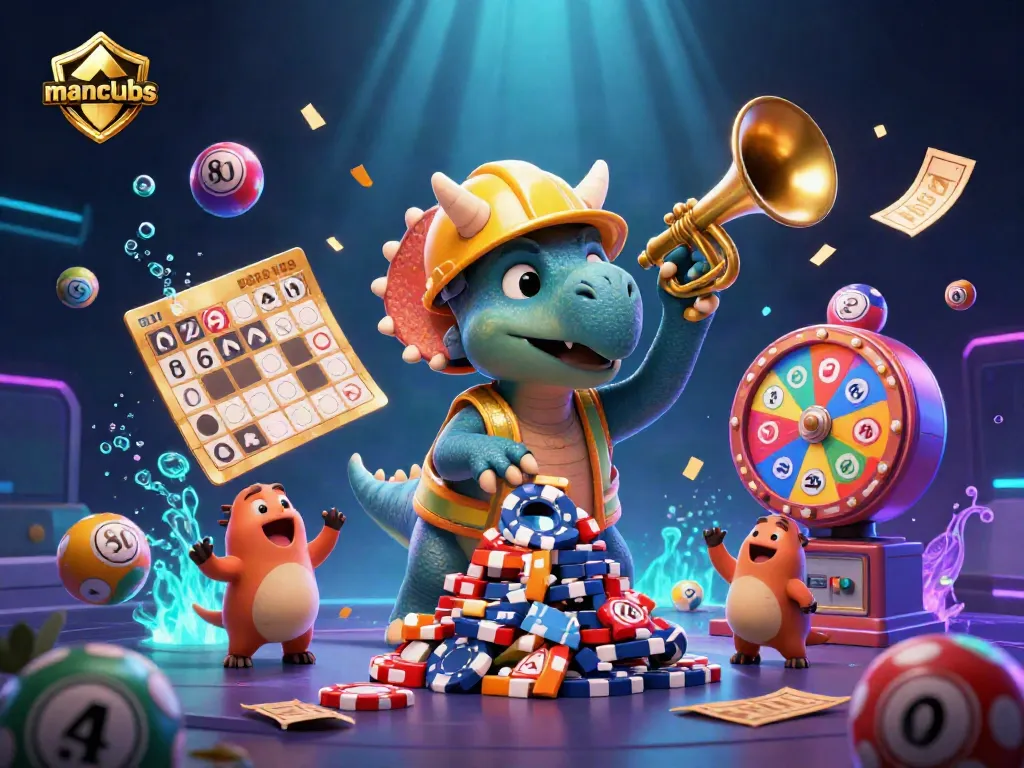 Engage in thrilling action at manclubs with a dynamic 3D casino scene celebrating gaming fun!
