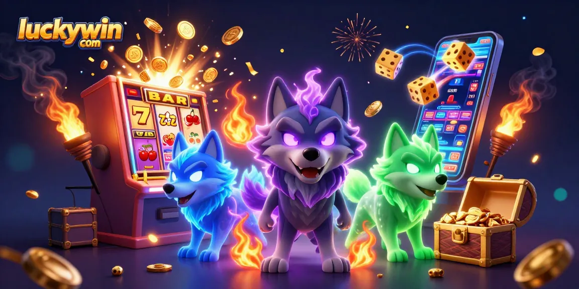 Experience thrilling excitement with luckywin com as colorful game elements burst from a 3D slot machine.