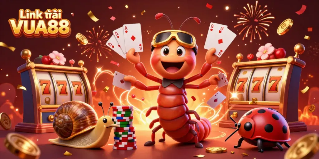 Enjoy the thrill of gaming with Link vào VUA88 featuring a lively dealer and vibrant casino elements.