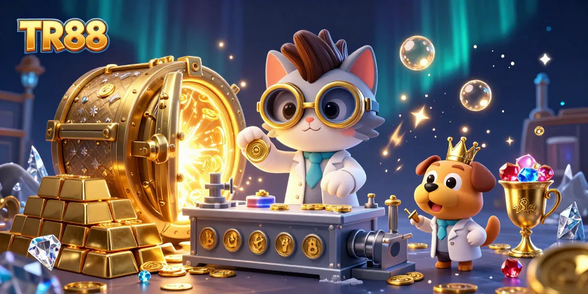 Experience the excitement of TR88 with vibrant gaming elements in a dynamic casino scene.