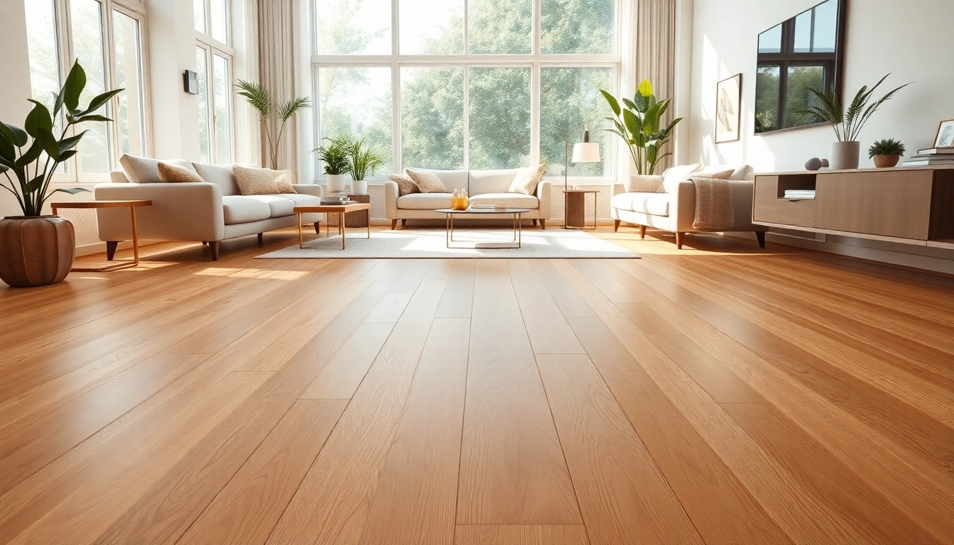 Elegant vinyl plank flooring transforming a modern living room's aesthetic, featuring warm oak tones and bright décor.
