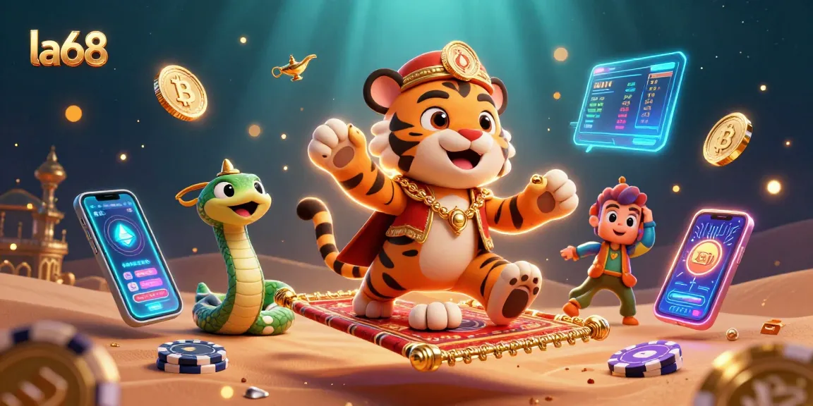 Experience thrilling games at la68, featuring vibrant illustrations of an Arabian-themed casino adventure.