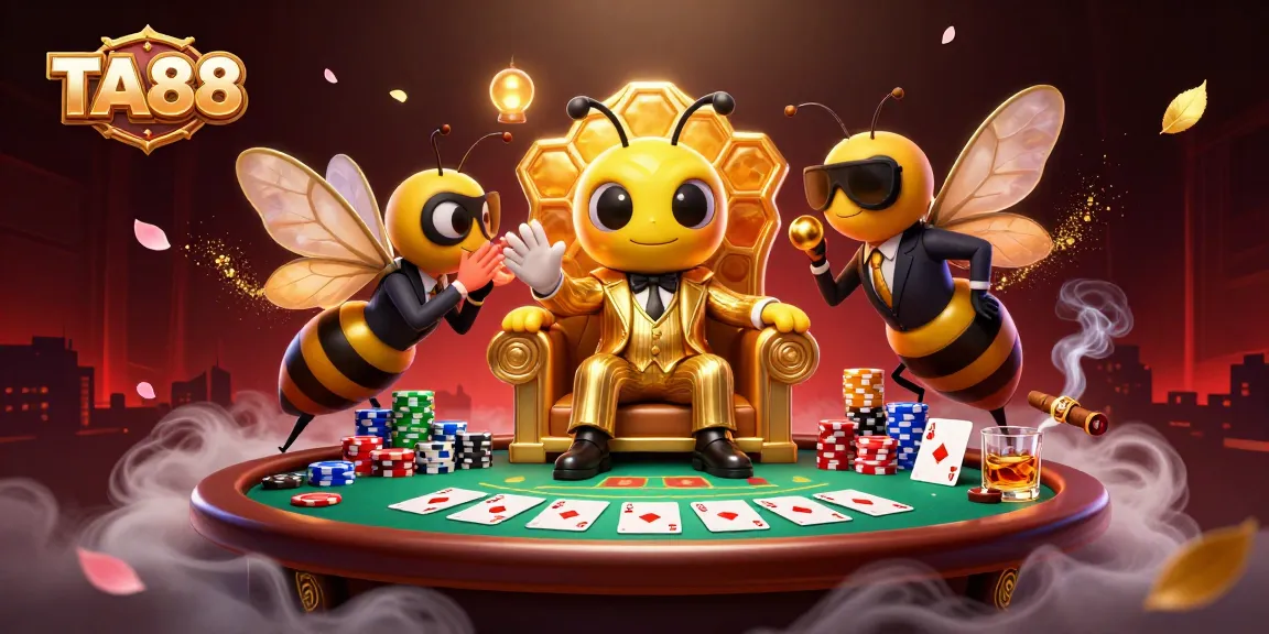 Engage in thrilling poker action at TA88, featuring a vibrant casino scene with characters and game elements.