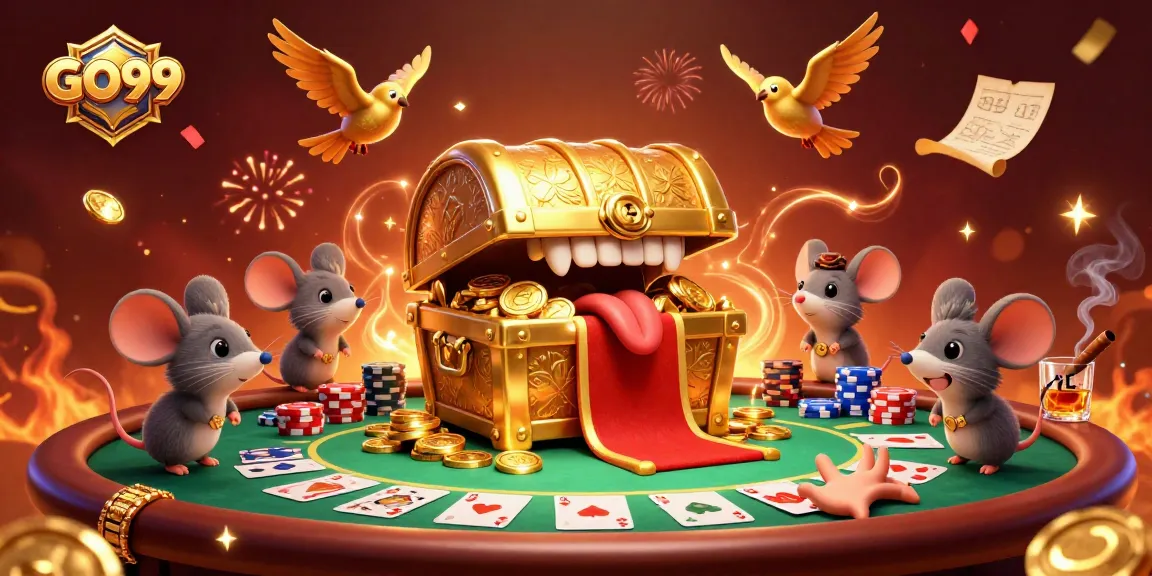 Engage with GO99 as adventurer mice explore riches in a vibrant 3D casino scene.
