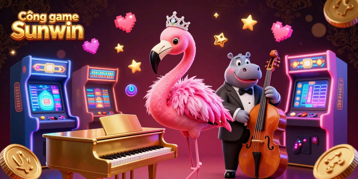 Engage with Cổng game Sunwin while enjoying vibrant 3D casino elements and characters in a dynamic scene.