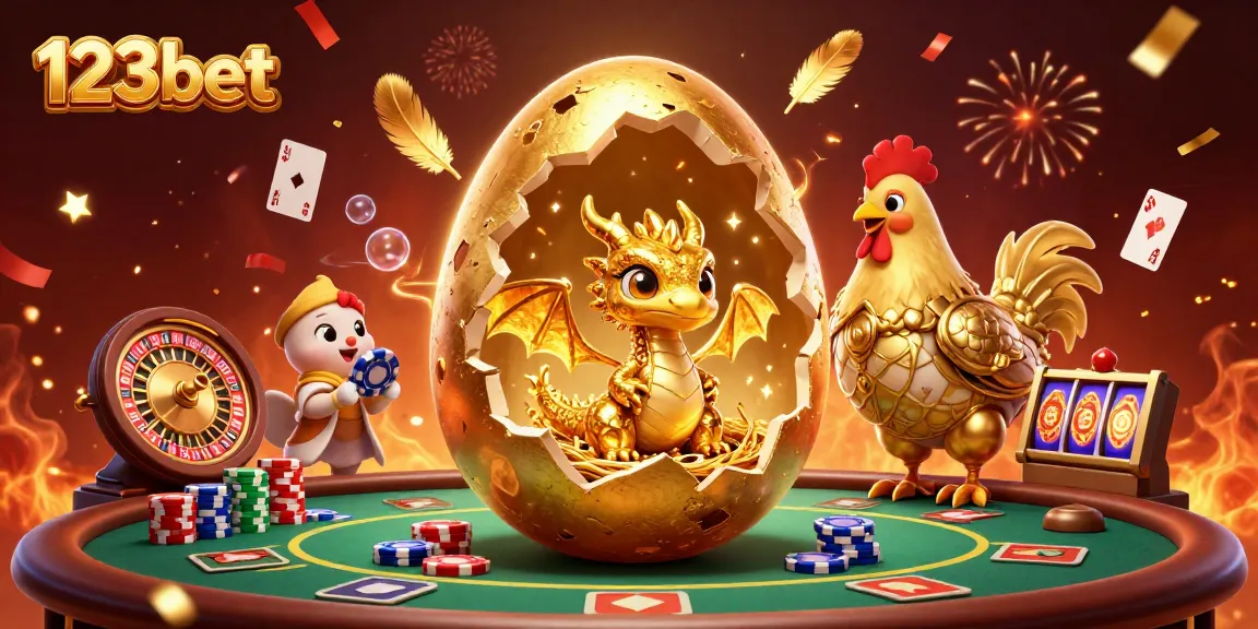 Engage with 123bet through an exciting scene featuring a golden dragon, poker chips, and vibrant casino elements.