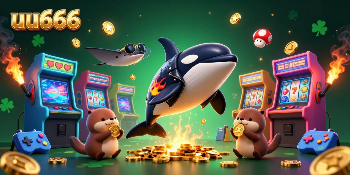 Engage in u666 casino excitement with orca, stingray, and otters amidst vibrant gaming elements.
