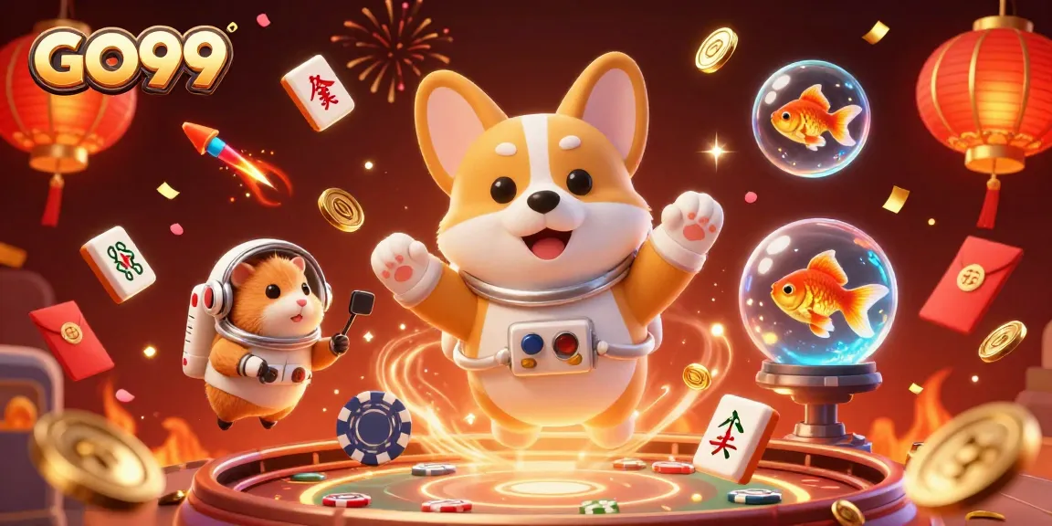 Engage with GO99's dynamic gaming experience featuring cosmic characters in a lively casino scene.