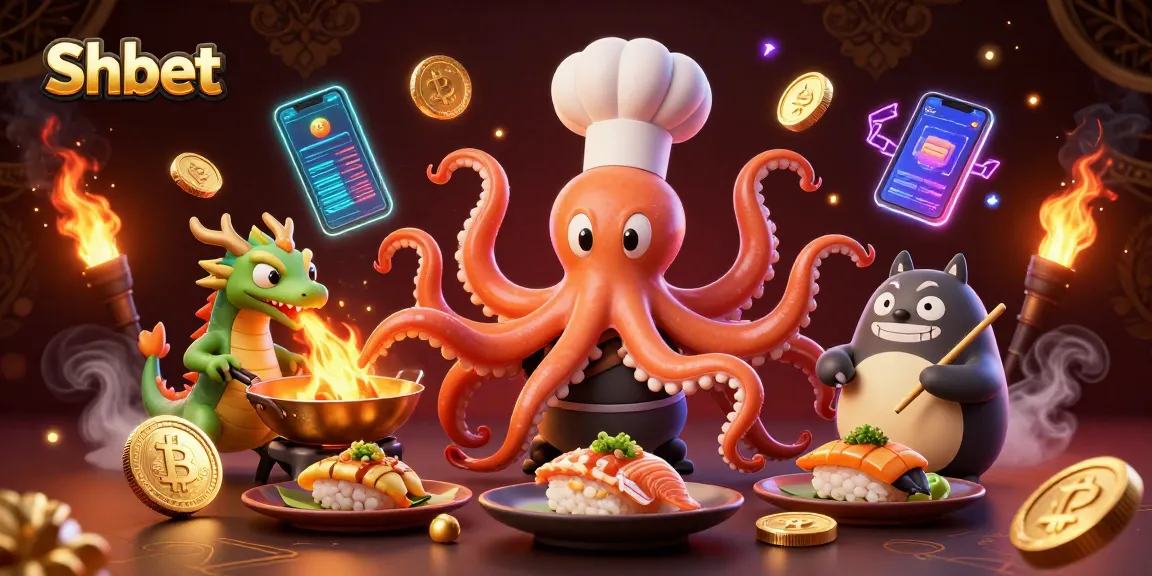 Experience Shbet's captivating casino scene with a magical chef, dragon, and gaming elements.