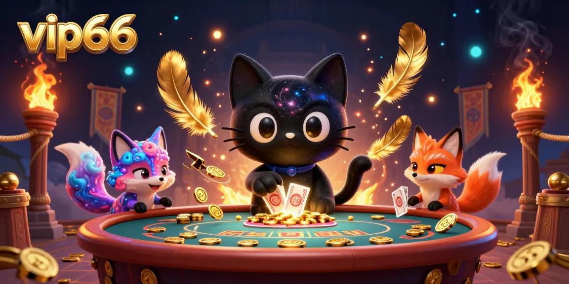 Experience the excitement of vip66 with a cosmic casino scene featuring a black hole cat and a nebula fox.